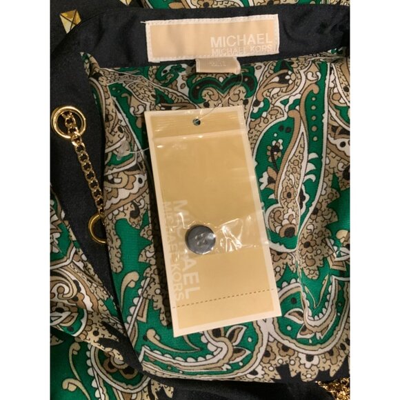 Michael Kors Navy Blue Tan Green Geometric Paisley Dress W/ Chain Size XS, NWT! - Picture 11 of 11